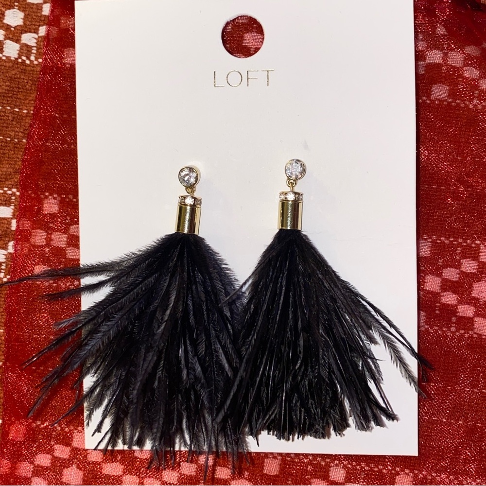 LOFT Black Feather Drop Earrings